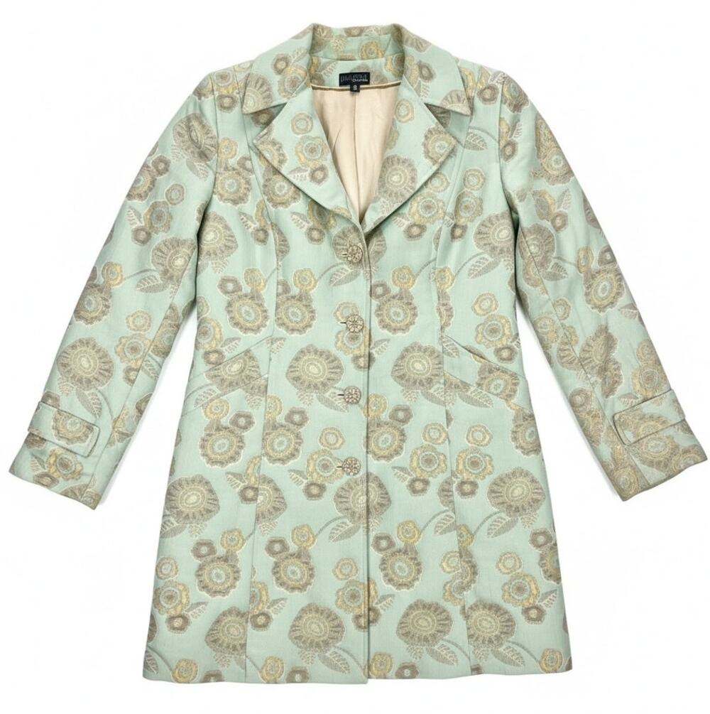 Vintage JULIANA COLLEZIONE Jacquard Jacket 100% SILK Blue Beige Size 6